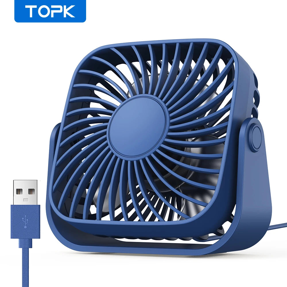 USB Mini Portable Fan For Camping And Home 3 Speed Quiet Desk Personal 360 Degree Adjustable
