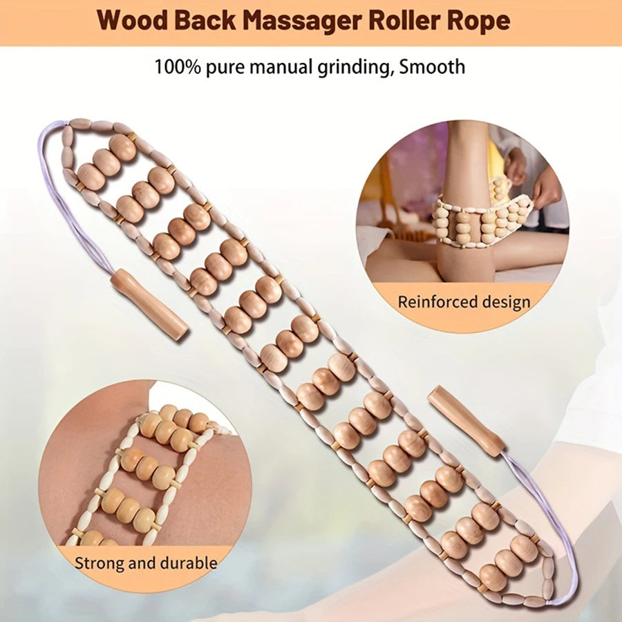Lumina Wood Massage Roller Rope For Back And Legs by Haraps.com