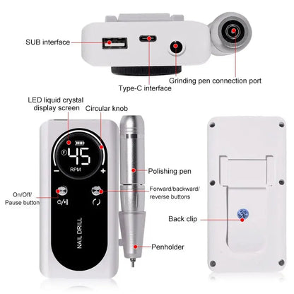 Professional 45,000RPM Electric Portable Nail Drill Machine