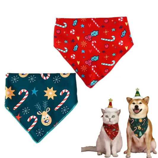 2-Piece Pet Christmas Dress-Up Set – Kitten & Puppy Bandana with Hat