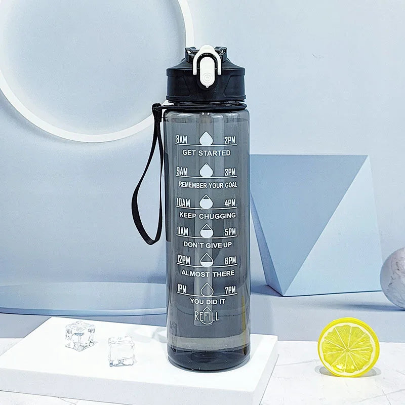 Time-Marked Sports Water Bottle with Straw