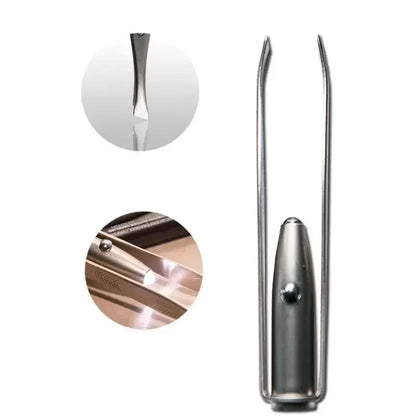 Stainless Steel Precision Eyebrow Tweezers with LED Light