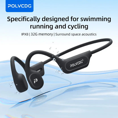 POLVCDG X9 Bone Conduction Earphones 32G IPX8 Waterproof Open Design for Swimming Running Cycling Hanging Earphones by Haraps.com