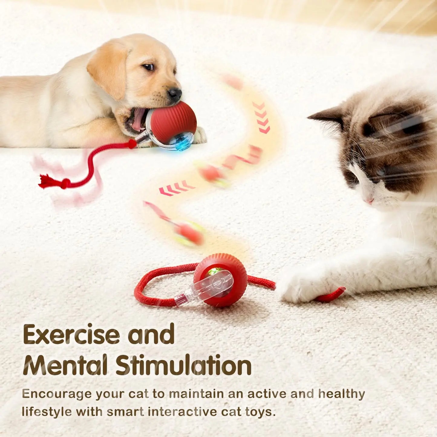 Cat Interactive Smart Ball Toy – Rechargeable Rolling Ball with Tail, Obstacle Avoidance & LED Modes