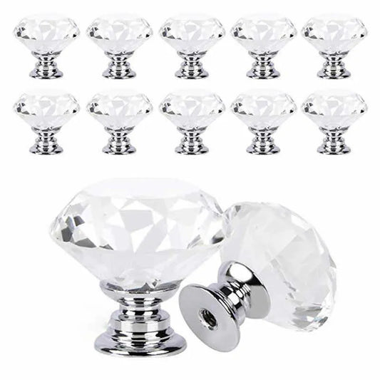 10Pcs/set 30mm Diamond-Shaped Crystal Glass Knobs