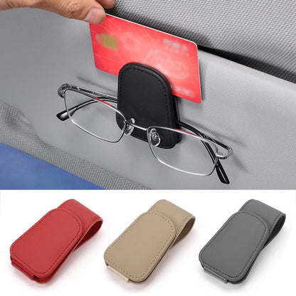Leather Car Sun Visor Eyeglass Holder with Magnetic Closure