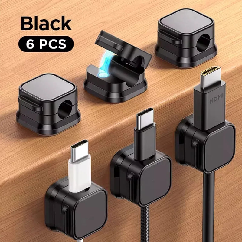 6Pcs Magnetic Cable Clips Set – Adjustable Cord Organiser & Under-Desk Cable Management Holder