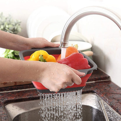 Square Collapsible Colander Silicone Kitchen Food Vegetable Fruit Strainer
