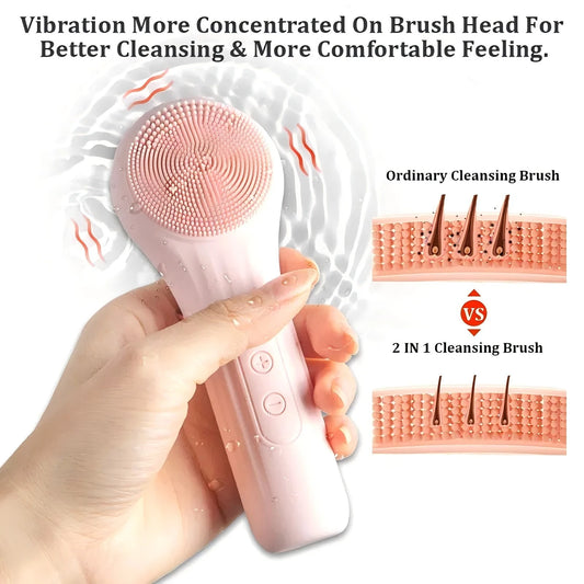 Silicone Electric Facial Cleansing Brush with Heating & Vibration