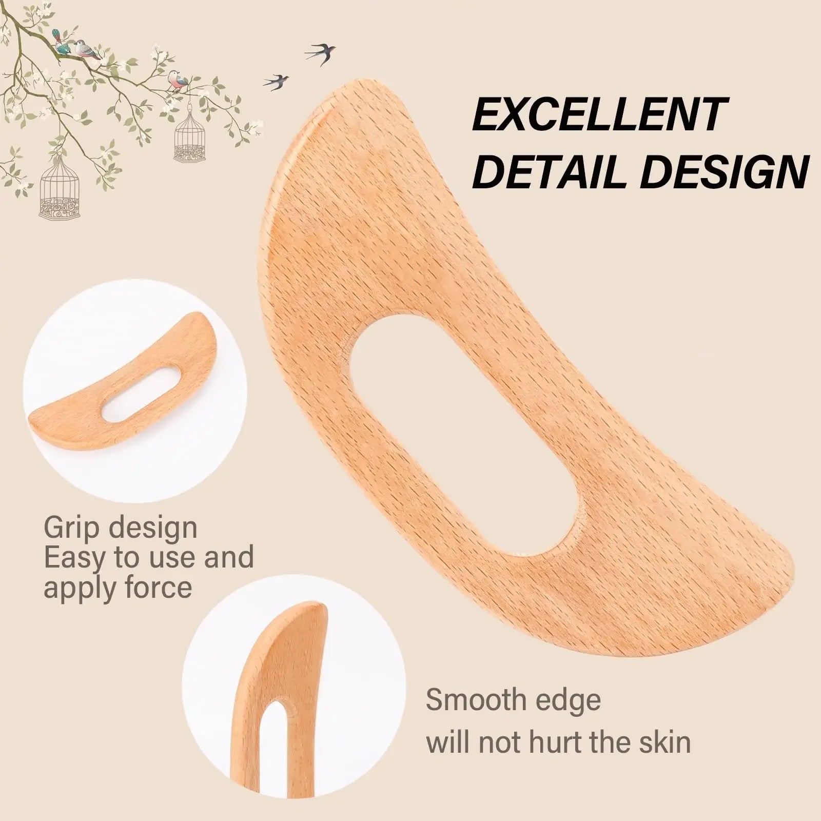 PureWood Gua Sha Tool for Lymphatic Drainage by Haraps.com