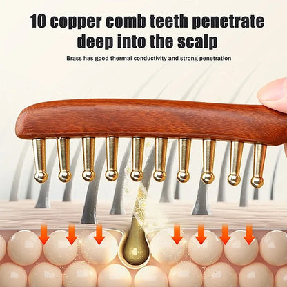 Sandalwood Brass Meridian Scalp Comb With Wide Teeth by Haraps.com