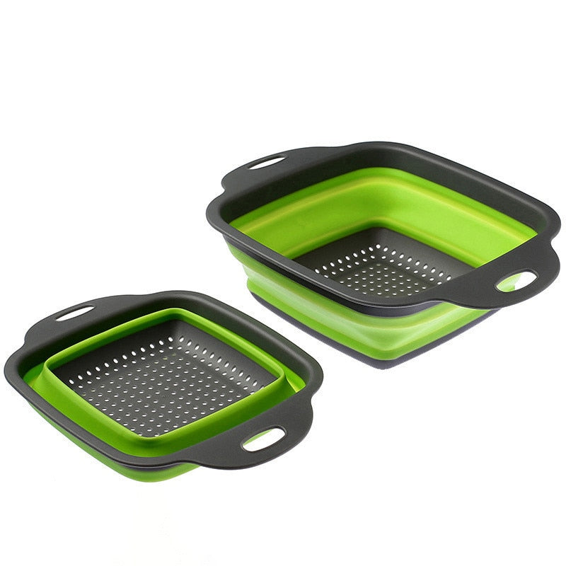 Square Collapsible Colander Silicone Kitchen Food Vegetable Fruit Strainer