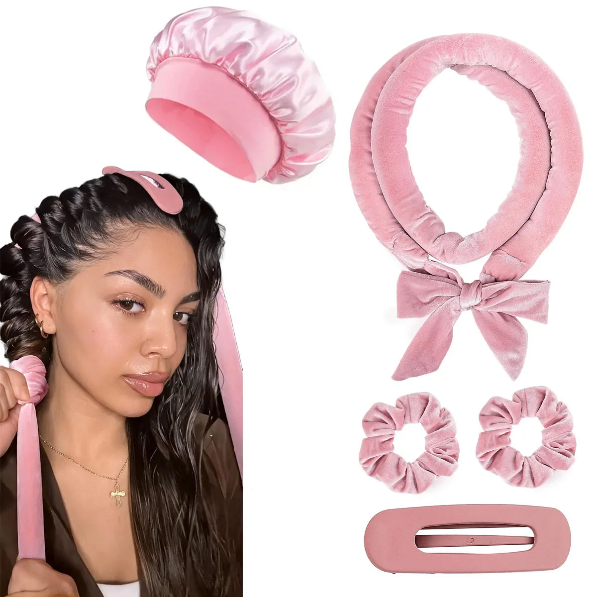Heatless Hair Curler Set with Optional Bonnet