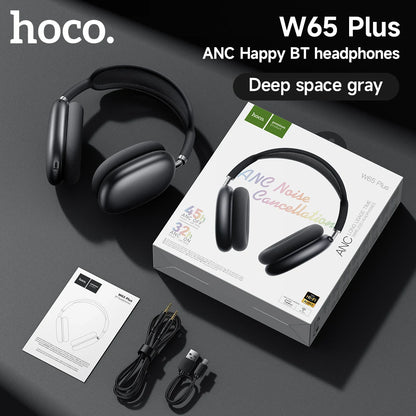 HOCO W65 Plus ANC Noise Reduction Bluetooth Headphones Over The Ear Wireless Big Earphone Hifi Sounds Sport Headsets With Button by Haraps.com