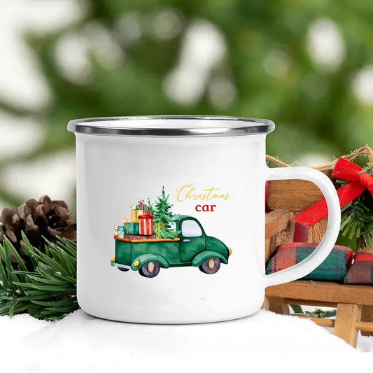 Christmas Enamel Mug with Festive Print