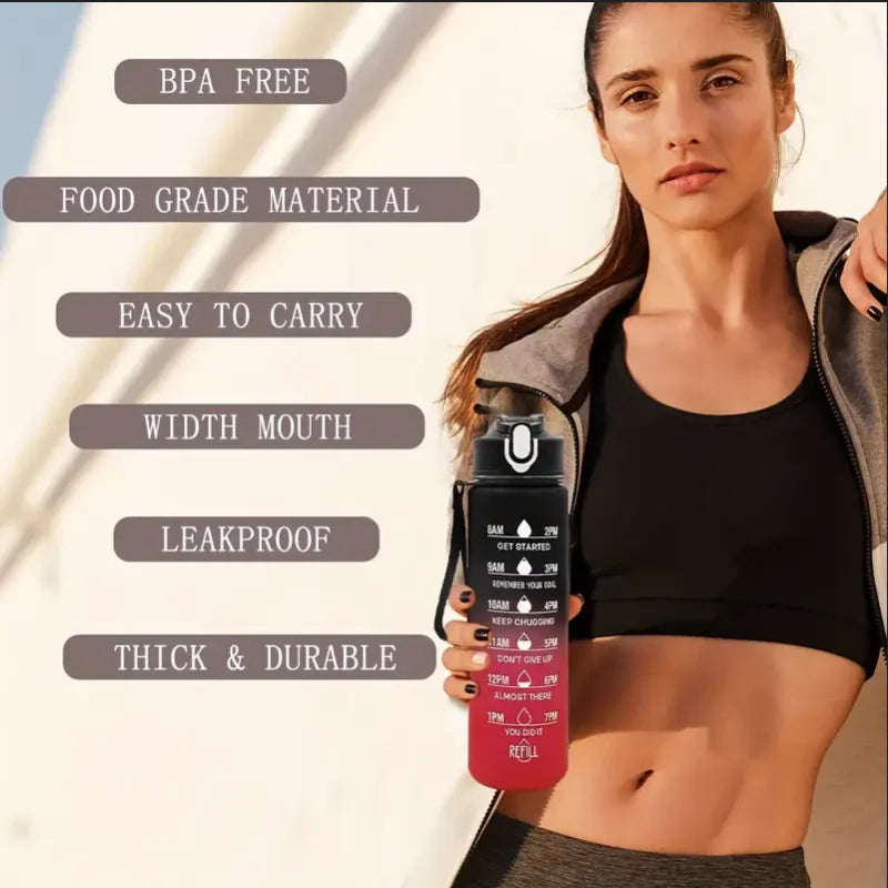 Time-Marked Sports Water Bottle with Straw