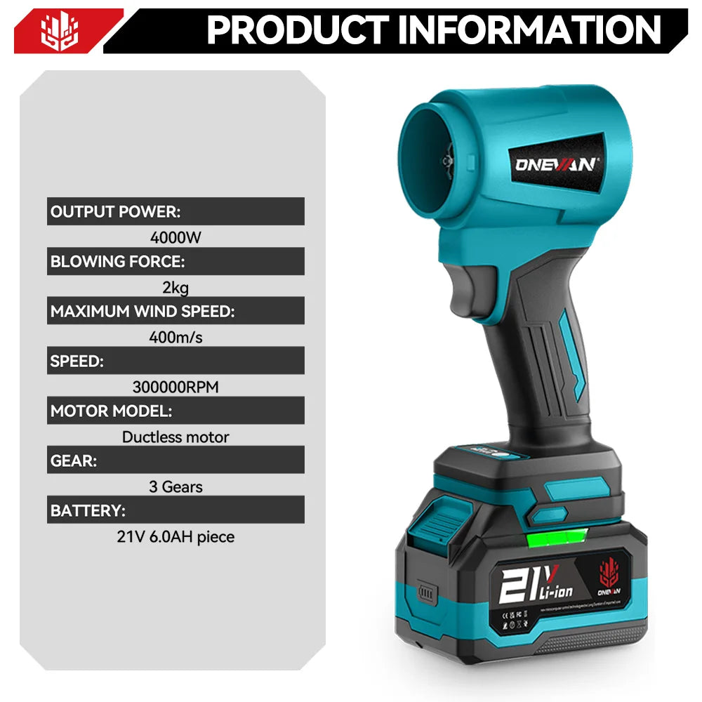4000W Brushless Electric Turbo Blower Jet Fan 400M/S 300000RPM Leaf Blower Dust Blowing Tool For Makita 18V Battery Pin by Haraps.com