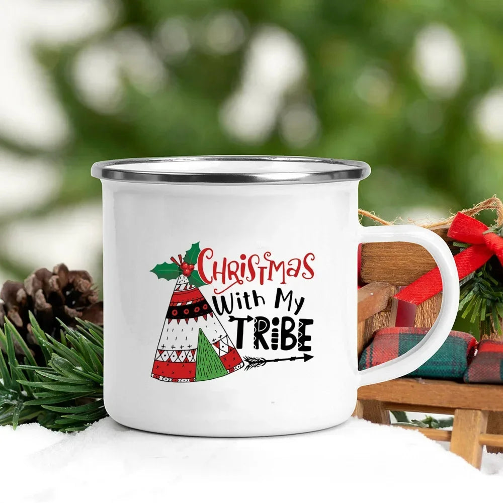 Christmas Enamel Mug with Festive Print