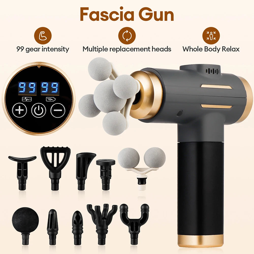 11-IN-1 Electric Massage Gun 99 Level Powerful Fascia Gun High-Frequency Vibration Body Massage Gun Arms Leg Muscle by Haraps.com