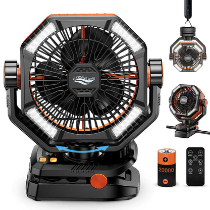 20000mAh Battery Camping Fan With 4 LED Lantern, 8 Speeds, Portable Outdoor Desk Fan For Camping Tent And Fishing