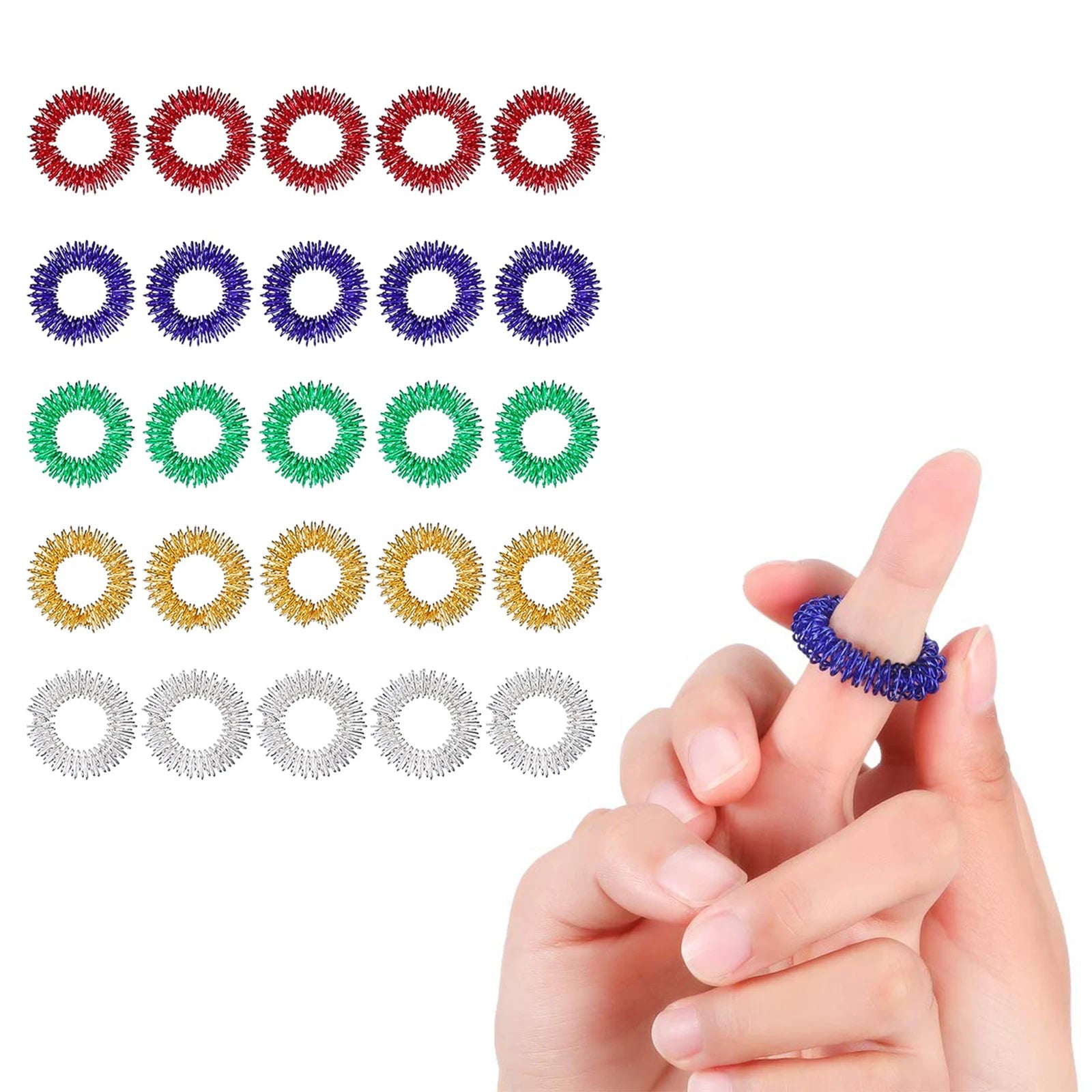 Spiky Stress Massager Finger Ring Set by Acupressure by Haraps.com