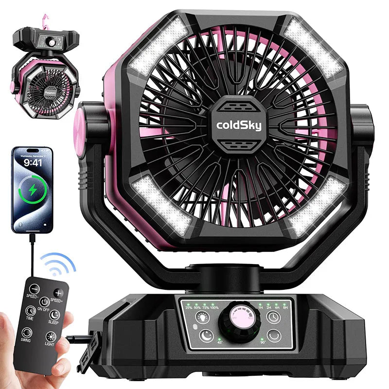 20000mAh Battery Camping Fan With 4 LED Lantern, 8 Speeds, Portable Outdoor Desk Fan For Camping Tent And Fishing