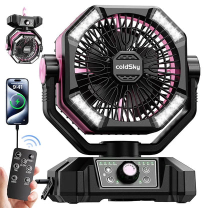 20000mAh Battery Camping Fan With 4 LED Lantern, 8 Speeds, Portable Outdoor Desk Fan For Camping Tent And Fishing