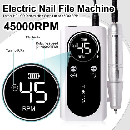 Professional 45,000RPM Electric Portable Nail Drill Machine
