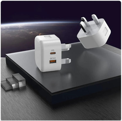 UK/EU/US 20W Adapter with Dual USB Ports