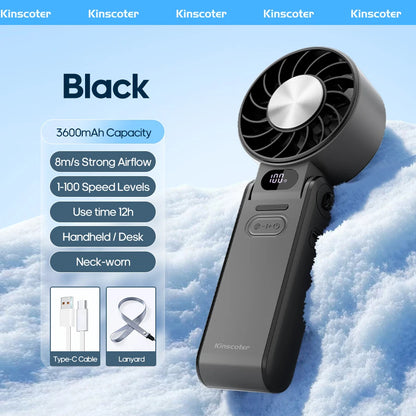 Foldable Portable Handheld Fan For Travellers With 3600mAh Battery And 100 Level Control Turbo Cooling