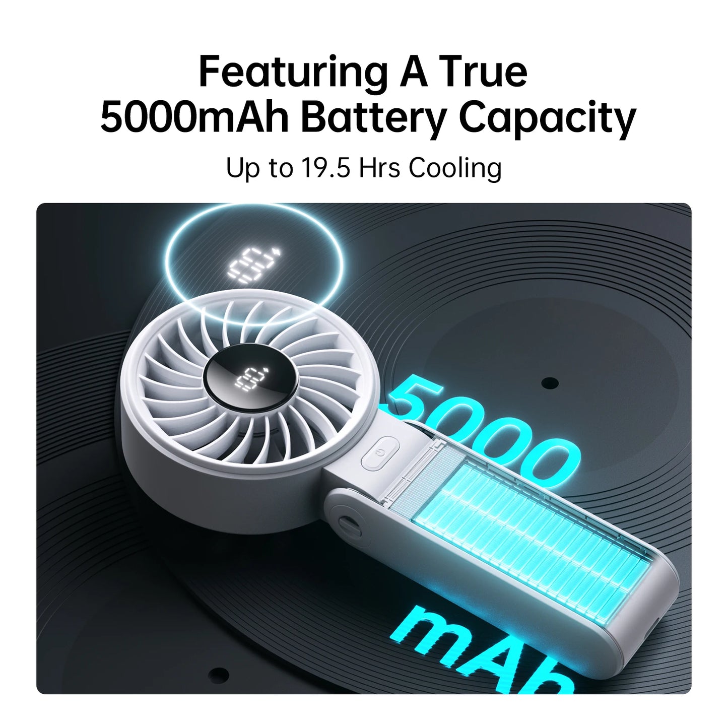 Portable Handheld Fan With LED Display 5 Speeds 5000mAh Foldable 150 Degree 3 In 1 Personal Fan For Travellers