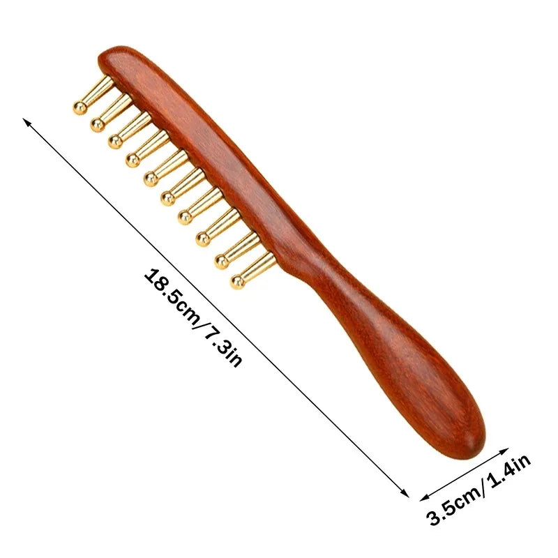 Sandalwood Brass Meridian Scalp Comb With Wide Teeth by Haraps.com