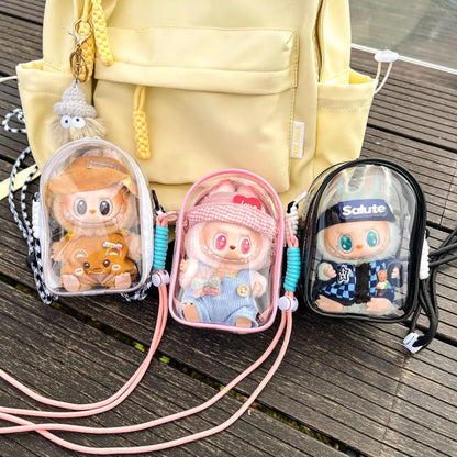 Doll Protective Carry Case for 15cm Labubu Plush Dolls – Shoulder Bag with Rope