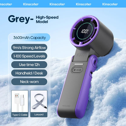 Foldable Portable Handheld Fan For Travellers With 3600mAh Battery And 100 Level Control Turbo Cooling