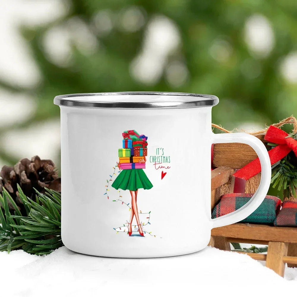 Christmas Enamel Mug with Festive Print