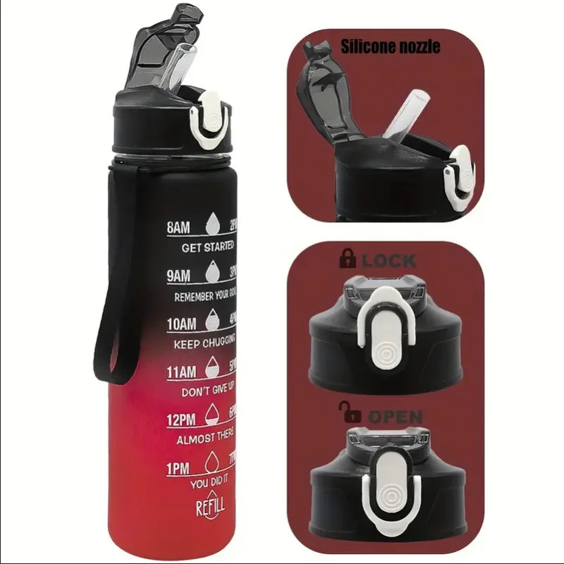 Time-Marked Sports Water Bottle with Straw