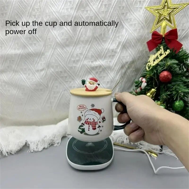 Christmas Ceramic Mug Gift Set – With Lid, Spoon & USB Heat Pad