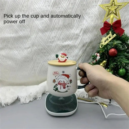Christmas Ceramic Mug Gift Set – With Lid, Spoon & USB Heat Pad