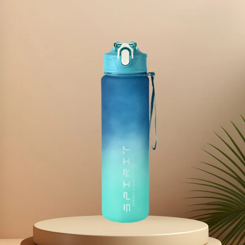 Time-Marked Sports Water Bottle with Straw