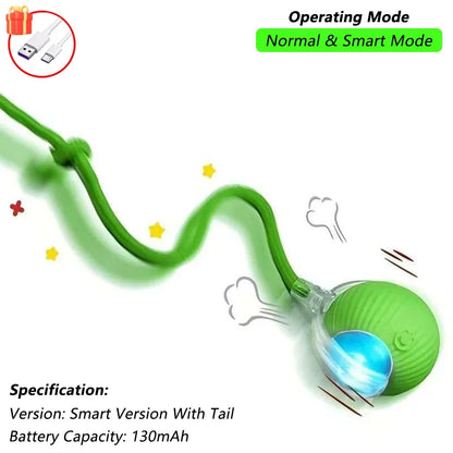 Cat Interactive Smart Ball Toy – Rechargeable Rolling Ball with Tail, Obstacle Avoidance & LED Modes