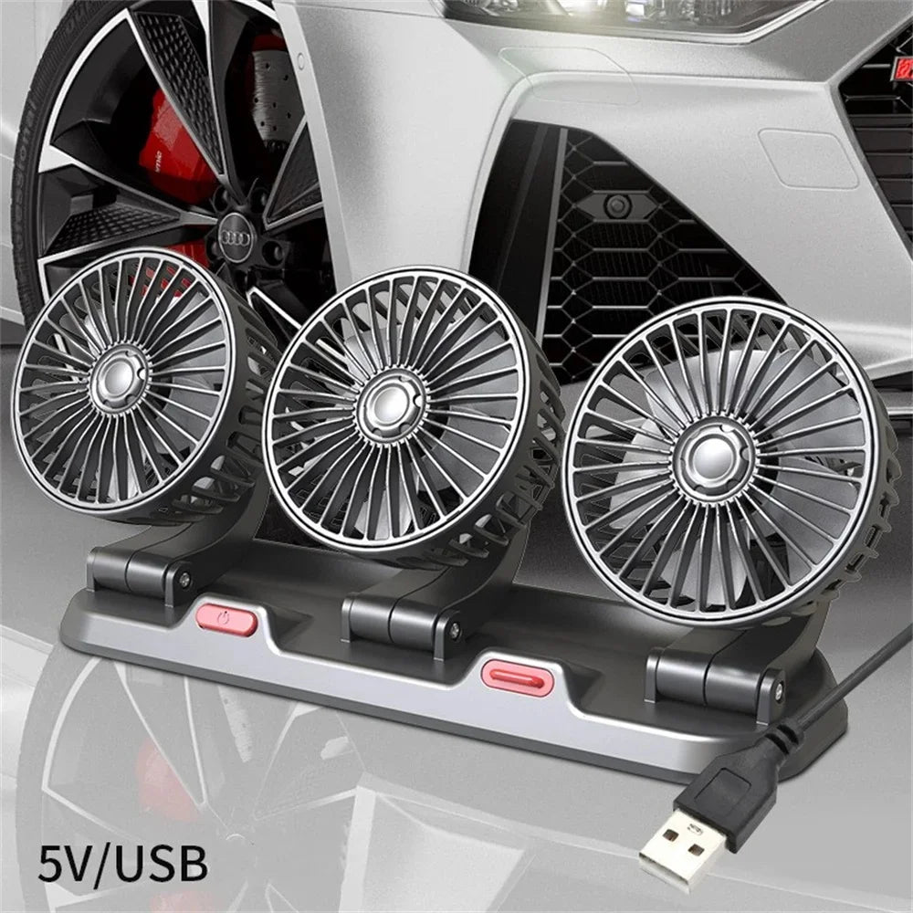 Car Fan 360° Adjustable 3 Head Air Fan Automotive Electric Fan USB/12V/24V Fan 2 Speeds Car Silent Fan For Home Desk Office&Car by Haraps.com