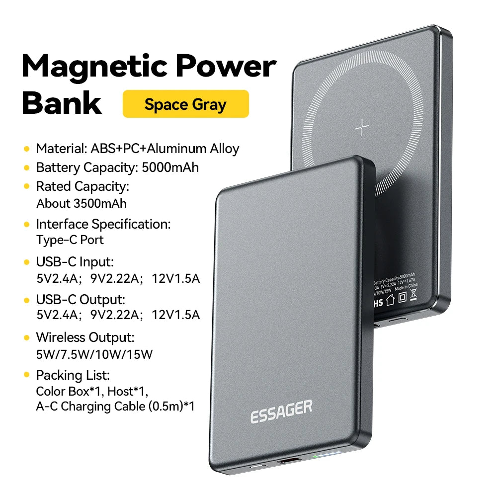 Thin Wireless Power Bank Magnetic 20W 5000mAh Portable Fast Charging External Battery for Magsafe For iPhone 16 15 14 13 by Haraps.com