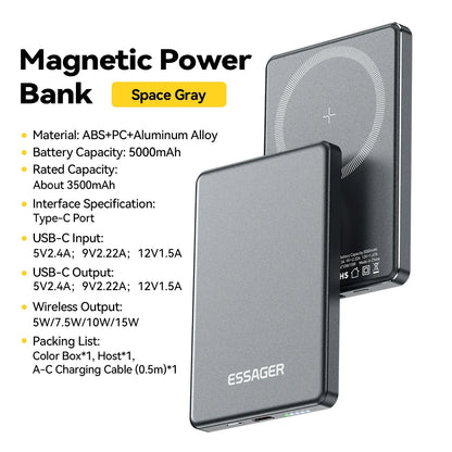 Thin Wireless Power Bank Magnetic 20W 5000mAh Portable Fast Charging External Battery for Magsafe For iPhone 16 15 14 13 by Haraps.com