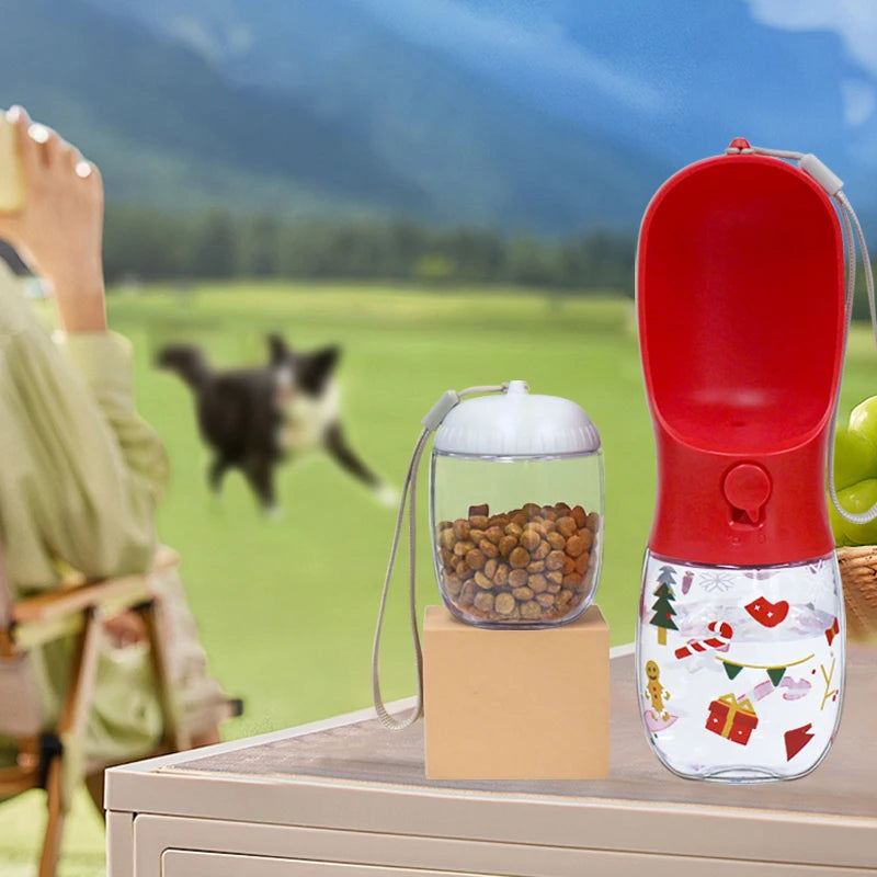 2-in-1 Dog & Cat Water Bottle with Food Container – Portable Leak-Proof Travel Feeder