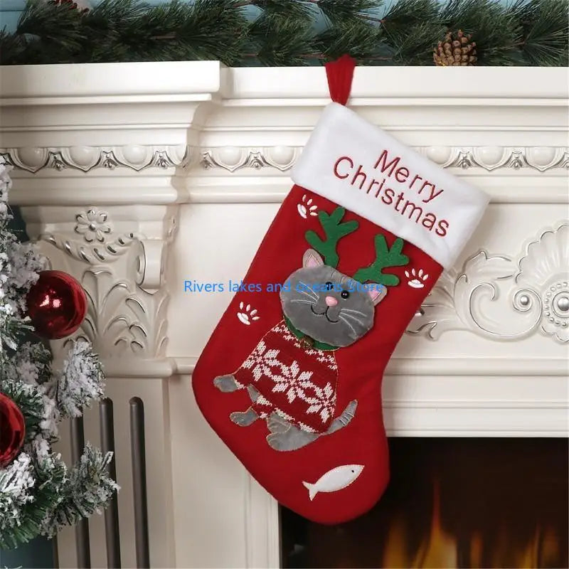 Large 3D Christmas Stockings – 15" Cartoon Animal Design