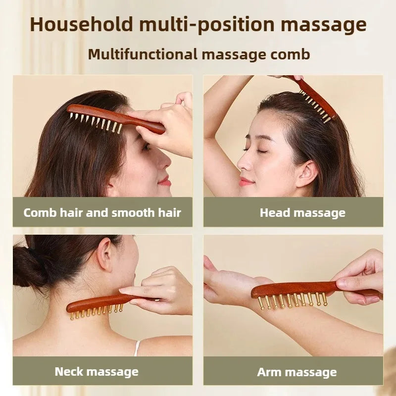 Sandalwood Brass Meridian Scalp Comb With Wide Teeth by Haraps.com