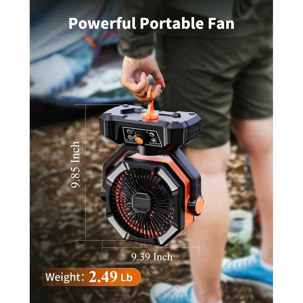 20000mAh Battery Camping Fan With 4 LED Lantern, 8 Speeds, Portable Outdoor Desk Fan For Camping Tent And Fishing