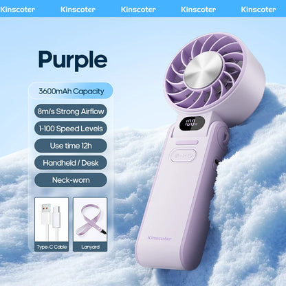 Foldable Portable Handheld Fan For Travellers With 3600mAh Battery And 100 Level Control Turbo Cooling