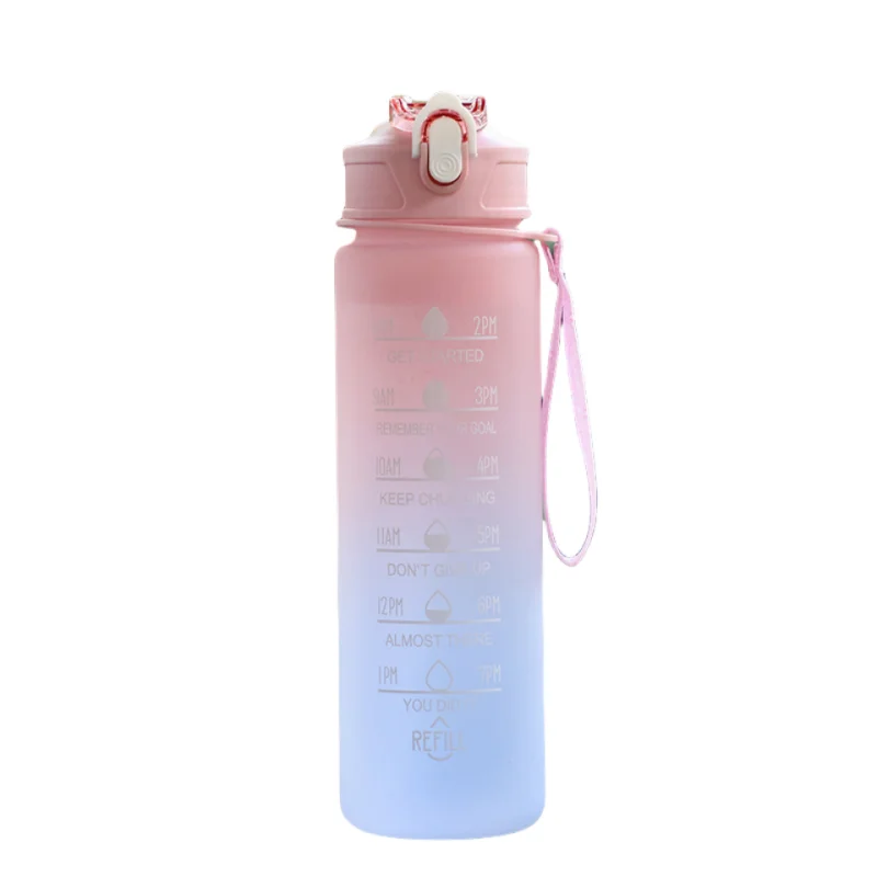 Time-Marked Sports Water Bottle with Straw