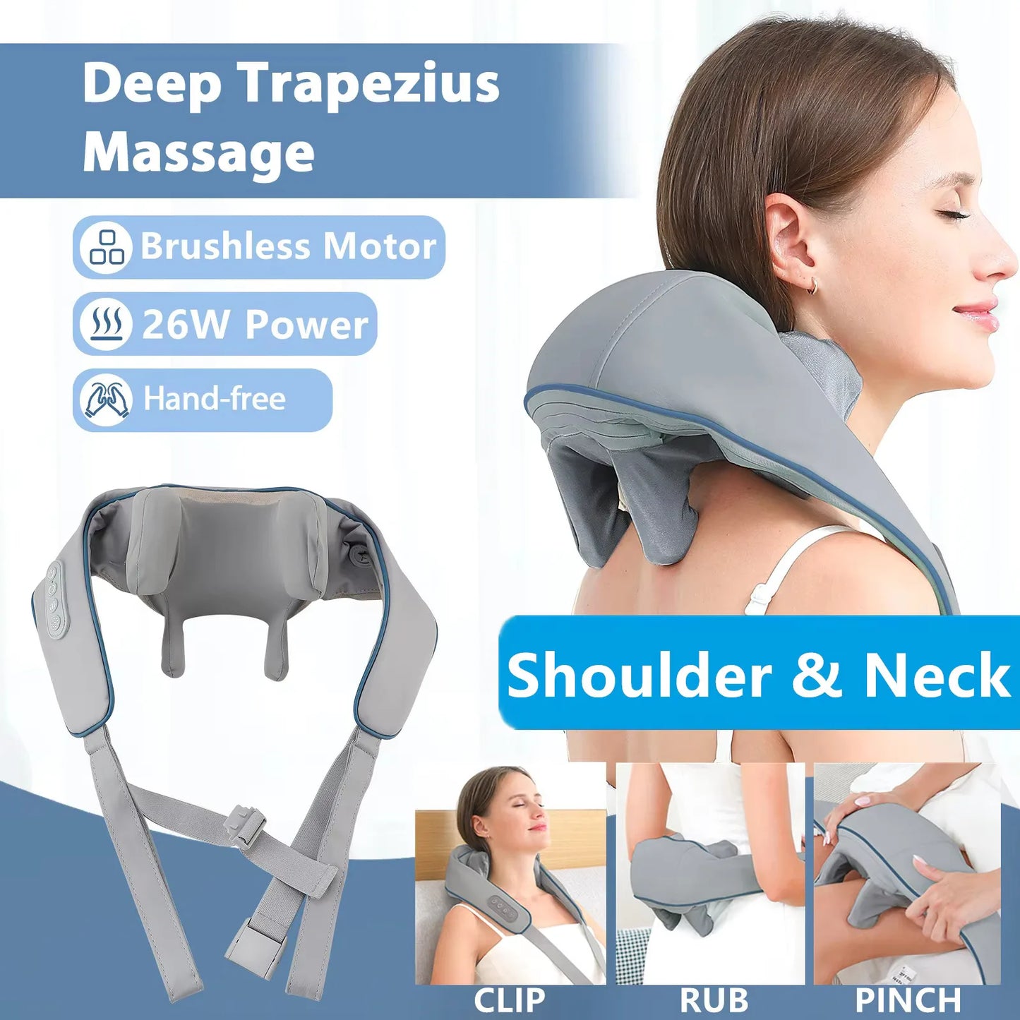 Wireless Neck & Back Massager – Kneading Massage Shawl for Neck, Shoulders & Trapezius Muscle Relief